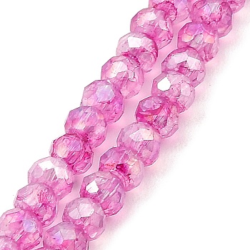 Spray Painted Imitation Jade Glass Beads Strands, AB Color Plated, Faceted, Round, Hot Pink, 4x3.5mm, Hole: 1mm, about 135pcs/strand, 18.90''(48cm)