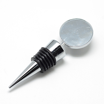 Zinc Alloy Wine Bottle Stoppers Cabochon Settings, Flat Round, Platinum, Tray: 31mm, 103x33x21mm