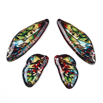 Epoxy Resin Butterfly Wing Pendants, with Rhinestone & Glitter Powder & Gold Foil, Colorful, 39x13.5x2.5mm, Hole: 1.2mm, Small Wings: 24.5x13x2.5mm