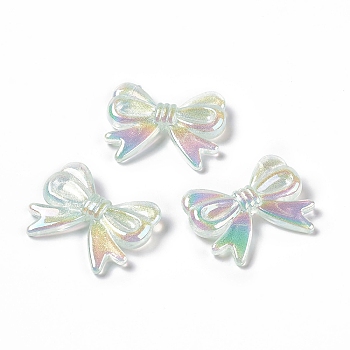 Opaque Acrylic Beads, with Glitter Powder, AB Color, Bowknot, Light Green, 22.5x29x6mm, Hole: 2mm