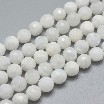 Natural Rainbow Moonstone Beads Strands, Faceted, Round, 8mm, Hole: 1mm, about 49pcs/strand, 15.7 inch(40cm)