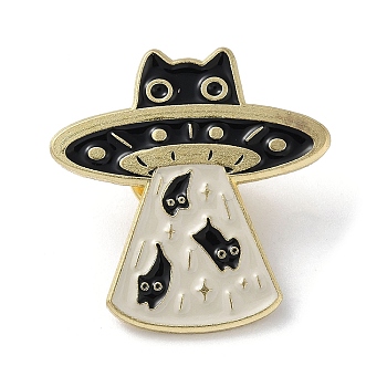 Black Cat Enamel Pins, Alloy Brooch for Backpack Clothes, Spaceship, 28.5x28x1.5mm