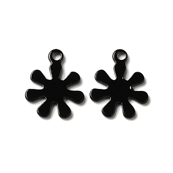 Spray Painted 201 Stainless Steel Charms, Flower Charm, Black, 11.5x9x0.5mm, Hole: 1mm