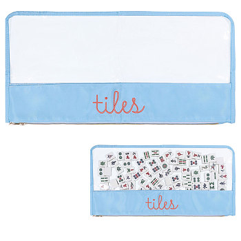 Large Capacity Embroidery PU Leather Storage Zipper Bags, Rectangle, Deep Sky Blue, 25x51.5x0.45cm