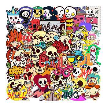 Halloween Themed Waterproof PVC Sticker Labels, Skull Self-adhesive Decals, for Suitcase, Skateboard, Refrigerator, Helmet, Mobile Phone Shell, Colorful, 30~60mm, 46pcs/set