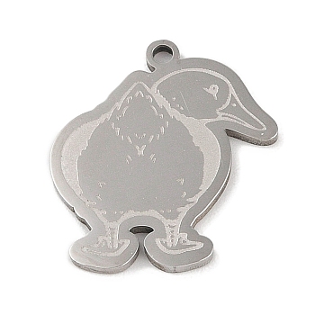 304 Stainless Steel Pendants, Duck Charm, Stainless Steel Color, 23.5x20.5x1.5mm, Hole: 1mm