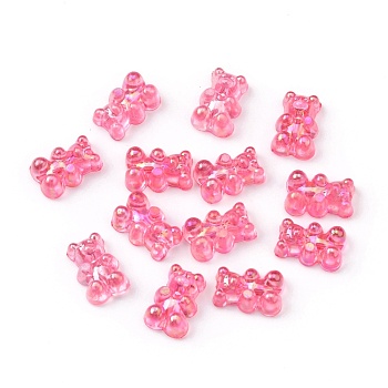 Transparent Resin Beads, AB Color Plated, Bear, Pink, 16x10.5x7mm, Hole: 1.8mm, 20pcs/bag