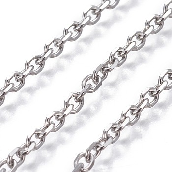 304 Stainless Steel Cable Chains, Diamond Cut Chains, Unwelded, Stainless Steel Color, 4x3x0.8mm