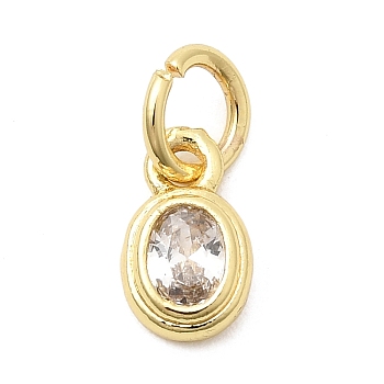 Brass Cubic Zirconia Charms, Oval Charms, Cadmium Free & Lead Free, Real 18K Gold Plated, Long-Lasting Plated, Clear, 8x5x2mm, Hole: 3mm