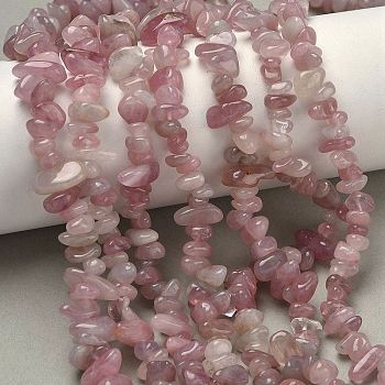 Chip Natural Madagascar Rose Quartz Bead Strands, 4~6x8~12x2~4mm, Hole: 1mm, about 32 inch