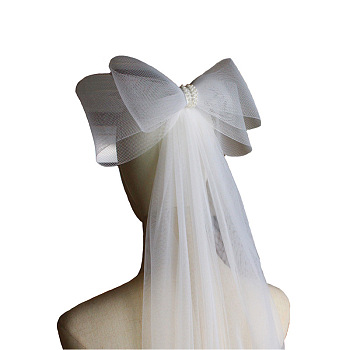 Bowknot Polyester Mesh Bridal Veils, for Women Wedding Party Decorations, White, 900x700mm