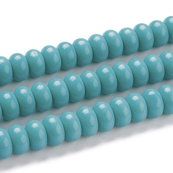 K9 Glass Beads Strands, Imitation Jade Glass Beads, Rondelle, Turquoise, 8~8.5x4.5~5mm, Hole: 1.4mm, about 84pcs/Strand, 15.87 inch(40.3cm)