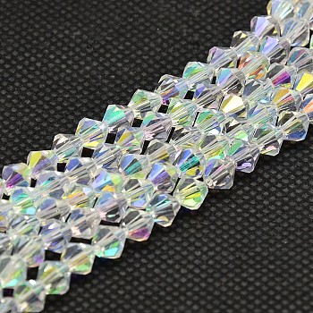 Imitate Austrian Crystal Electroplate Bicone Glass Bead Strands, AB Color Plated, Grade AA, Faceted, AB Color Plated, 6x6mm, Hole: 1mm, about 46~48pcs/strand, 10.5 inch