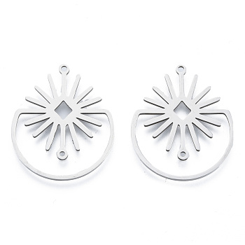 201 Stainless Steel Pendants, Flower Charm, Stainless Steel Color, 31.5x26x1mm, Hole: 1.5mm