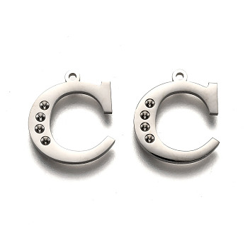 304 Stainless Steel Letter Pendant Rhinestone Settings, Letter.C, 16x14x1.5mm, Hole: 1.2mm, Fit of: 1.6mm rhinestone