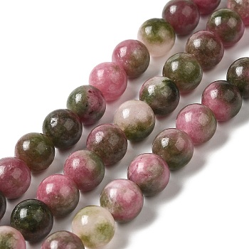 Natural Dyed Jade Beads Strands, Round, Dark Olive Green, 10~10.5mm in diameter, Hole: 1mm, about 37pcs/strand, 14.76''~14.80''(37.5~37.6cm)