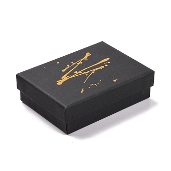 Hot Stamping Cardboard Jewelry Packaging Boxes, with Sponge Inside, for Rings, Small Watches, Necklaces, Earrings, Bracelet, Rectangle, Black, 9.2x7x2.7cm