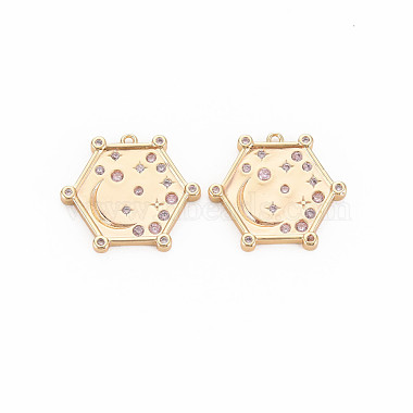 Real 18K Gold Plated Pink Hexagon Brass+Cubic Zirconia Pendants