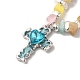 Alloy Glass Cross Pendant Necklace with Cat Eye Chips Beaded Chains(NJEW-Q001-02P)-2