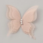Single Color 3-Layer Fibre Tulle Ornament Accessories, 3D Craft Organza Butterfly, with Crystal Rhinestone, Misty Rose, 56x54x3mm(FIND-WH0156-08B)