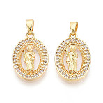 Religion Brass Micro Pave Cubic Zirconia Pendants, Oval with Saint Jude Charms, Real 18K Gold Plated, 20x13x2mm, Hole: 4.5x2.5mm(KK-T073-49G)