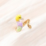 304 Stainless Steel Cuff Open Rings, with Enamel, Sea Horse, Inner Diameter: 18mm(RJEW-C148-01A-G)