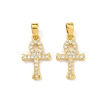 Easter Brass Micro Pave Clear Cubic Zirconia Pendants, Cross Charms, Real 18K Gold Plated, 18x11x2mm, Hole: 4x2.5mm(CU-L277-05G)