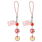 2Pcs Acrylic & Wood & Alloy & Resin Mobile Straps, Apple, Platinum, Red, 130mm(HJEW-YW00339-02)