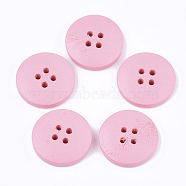 Painted Wooden Buttons, 4-Hole, Flat Round, Pink, 20x4mm, Hole: 2mm(X-WOOD-Q040-001C)
