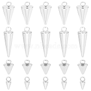 24Pcs 4 Style 304 Stainless Steel Pendants, Spike/Cone, Silver, 6.5~18x3~5mm, Hole: 2mm, 6pcs/style(STAS-UN0038-37)
