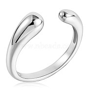 Rhodium Plated 925 Sterling Silver Teardrop Open Cuff Ring for Women, Platinum, US Size 5 1/4(15.9mm)(JR865A)