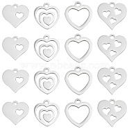DICOSMETIC 40Pcs 4 Style 304 Stainless Steel Charms, Stamping Blank Tag, Heart, Stainless Steel Color, 12.5~14.9x11.8~14.7x1~1.2mm, hole: 1~2mm, 10pcs/style(STAS-DC0006-80)