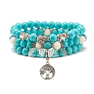 Synthetic Turquoise & Natural Lava Rock Round Beads Stretch Bracelets Set, Gemstone Jewelry with Elephant and Tree of Life for Women, Inner Diameter: 2-1/8~2-3/8 inch(5.5~5.9cm), 3pcs/set(BJEW-JB07465)
