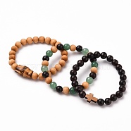 Stretch Bracelets Sets, with Natural Bodhi Beads, Natural Wooden Beads & Green Aventurine Beads, Inner Diameter: 2-1/4 inch(5.7cm), 3pcs/set(BJEW-JB05662-04)
