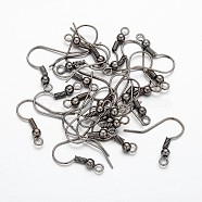 Iron Earring Hooks, Ear Wire, with Horizontal Loop, Cadmium Free & Nickel Free & Lead Free, Gunmetal, 17~19x0.8mm, Hole: 2mm, 22 Gauge, Pin: 0.6mm(E135-NFB)