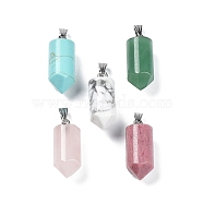 Natural & Synthetic Mixed Gemstone Pointed Pendants, Bullet charms with Stainless Steel Color Plated 201 Stainless Steel Snap on Bails, 26x10.5mm, Hole: 7x3.5mm(G-E596-02P)