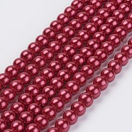 Eco-Friendly Dyed Glass Pearl Beads Strands, Grade A, Round, Cotton Cord Threaded, Crimson, 5mm, Hole: 1.2~1.5mm, about 80pcs/strand, 15.7 inch(HY-A008-5mm-RB084)