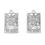 Rack Plating Alloy Pendants, Cadmium Free & Nickel Free & Lead Free, Tarot Charms, Antique Silver, The Lovers VI, 23.5x14.5x1.5mm, Hole: 1.8mm(PALLOY-N163-180E-P)