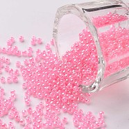 12/0 Grade A Round Glass Seed Beads, Ceylon, Hot Pink, 2x1.5mm, Hole: 0.7mm, about 48500pcs/pound(SEED-N001-B-909)