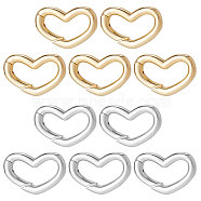 10Pcs 2 Colors Brass Spring Gate Rings, Cadmium Free & Nickel Free & Lead Free, Heart, Real Gold Plated & Real Platinum Plated, 11.5x17x2.5mm, 5pcs/color(KK-BBC0003-88)