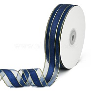 Solid Color Organza Ribbons, Golden Wired Edge Ribbon, for Party Decoration, Gift Packing, Prussian Blue, 1"(25mm), about 50yard/roll(45.72m/roll)(ORIB-E005-A03)