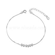 SHEGRACE Simple Elegant Rhodium Plated 925 Sterling Silver Anklet, with Six Small Beads, Platinum, 21cm(JA54A)
