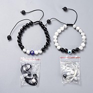 Adjustable Nylon Thread Braided Bead Bracelets Sets, with Handmade Lampwork Evil Eye Beads, Natural Gemstone Beads and PVC Tubular Rubber Cord, 2-1/8 inch~3-3/4 inch(5.4~9.5cm), 2pcs/set(BJEW-JB04465)