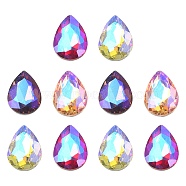 Pointed Back Glass Rhinestone Cabochons, Back Plated, Faceted, AB Color Plated, Teardrop, Mixed Color, 14x10x5mm(RGLA-YW0002-04)
