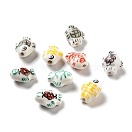 Handmade Printed Porcelain Beads, Fish, Mixed Color, 14.5~15x11.5~12x7~7.5mm, Hole: 1.6mm(PORC-F005-03)