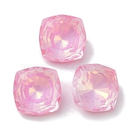 Glass Rhinestone Cabochons, Point Back & Back Plated, Faceted, Square, Light Rose, 10x10x5mm(RGLA-G020-03B-508AM)