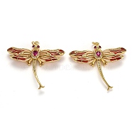 Autumn Theme Brass Micro Pave Cubic Zirconia Pendants, with Enamel and Jump Rings, Long-Lasting Plated, Dragonfly, Real 18K Gold Plated, 37x40x7mm, Jump Ring: 5x1mm, 3mm Inner Diameter(ZIRC-L100-001G)