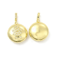 Brass Micro Pave Clear Cubic Zirconia Locket Pendants, Light Gold Tone Flat Round with Human Charms, Girl Pattern, 20x18x8.5mm, Hole: 5.5x3mm, Inner Diameter: 15mm(KK-H441-43A-LG)