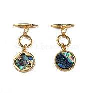 Brass Micro Pave Clear Cubic Zirconia Toggle Clasps, with Synthetic Abalone Shell/Paua Shell, Nickel Free, Flat Round with Star, Real 18K Gold Plated, 35mm, Hole: 1mm(KK-N233-391)
