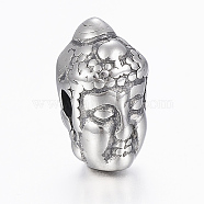 316 Surgical Stainless Steel Beads, Buddha, Antique Silver, 14.5x8x9.5mm, Hole: 2.5mm(STAS-G153-63AS)